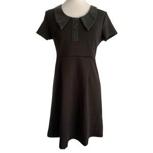 Sourpuss Skater Dress Women’s Black Small Faux Leather Trim Witchy Gothic Retro